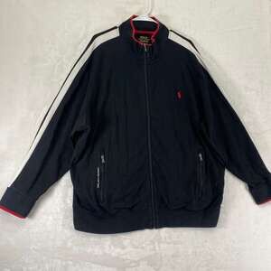 Polo Ralph Lauren Mens Black Track Jacket Red Pony White Stripes Zip-Up Sz 3XLB
